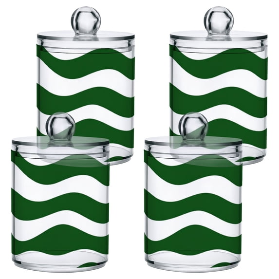 Green Wavy Lines Translucent Plastic Cans Storage Canisters with Lid Set of 4