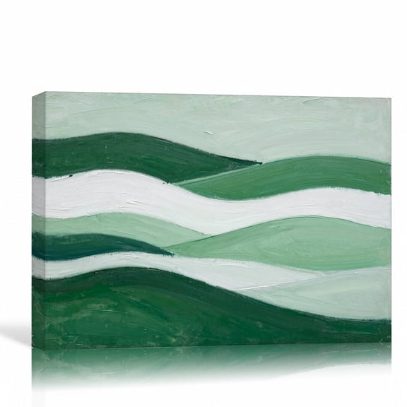 Green Wavy Stripes Wall Art Minimalist Canvas Print Sage Forest Waves Gallery Wrapped Canvas Living Room Decor 12"L x 8"W