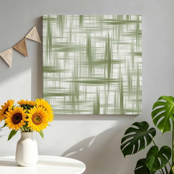 Green Weave Mesh Canvas Wall Art, Modern Minimalist Abstract Pictures Wall Decor Wooden Framed Artwork Art Prints for Living Room Hallway Bedroom Office 16"x16"
