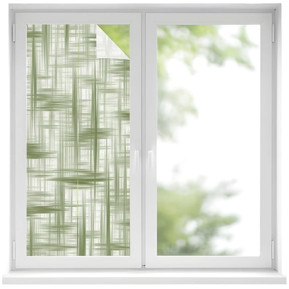 Green Weave Mesh Window Privacy Film Modern Minimalist Abstract Decorative Glass Window Film UV Blocking Static Cling Non-Adhesive Sticker Covering for Home Door 17.7 x 39.3 inches