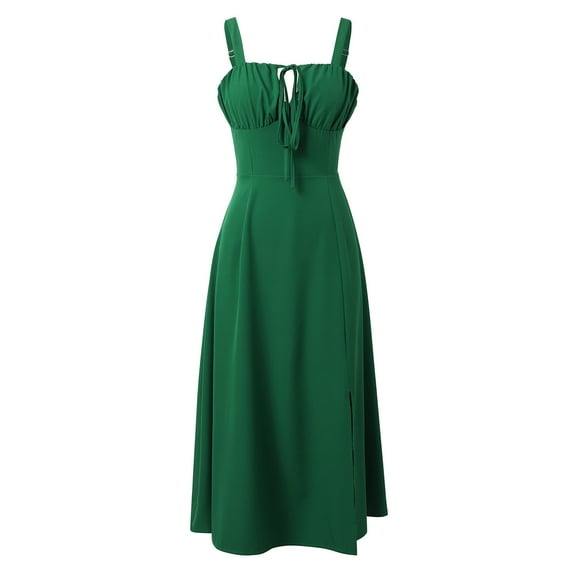 Green Wedding Guest Dress Women's Summer Casual Dress Sleeveless Long Maxi Dress with Tie Detail for Daily Vacation Wear Pure Color Elegant Flowy Boho Style S Polyester Women's Casual Dress
