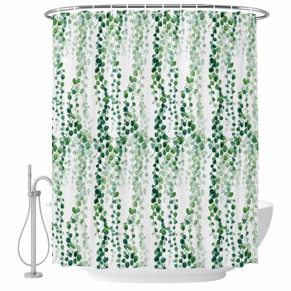 Green Weeping Eucalyptus Shower Curtain, Waterproof Shower Curtains for Bathroom, Spring Summer Country Leaves Washable Fabric Bathtub Curtain Set Bath Decor with 12 Hooks Standard 72"x72"