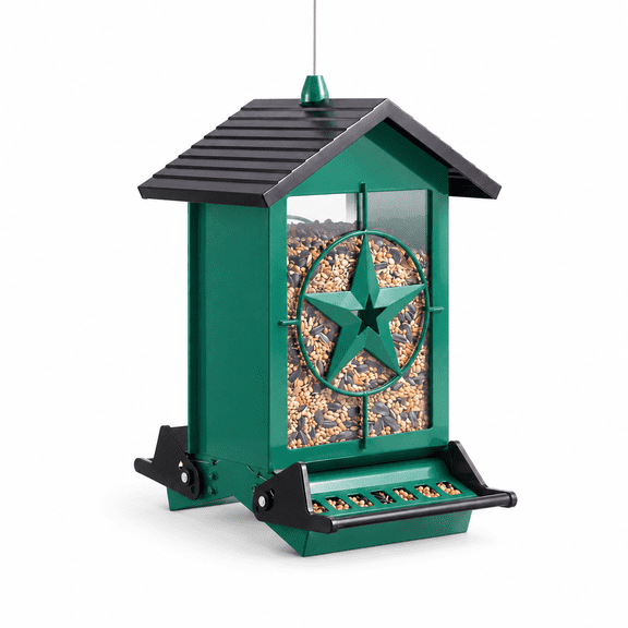 Green Weight-Activated Squirrel-Proof Hanging Bird Feeder, 5lb Large Capacity