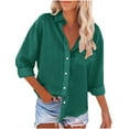 thumbnail image 1 of Green Western Outfit For Women, Linen Shirts For Women, Womens Button Down Shirts, Linen Shirts For Women With Pockets Long Sleeve Button Down Shirt Blouse Loose Fit Vacation Beach Work Tops Clothes, 1 of 5