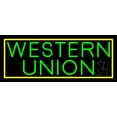 thumbnail image 1 of Green Western Union With Green Border LED Neon Sign 10 x 24 - inches, Black Square Cut Acrylic Backing, with Dimmer - Bright and Premium built indoor LED Neon Sign for Defence Force., 1 of 6