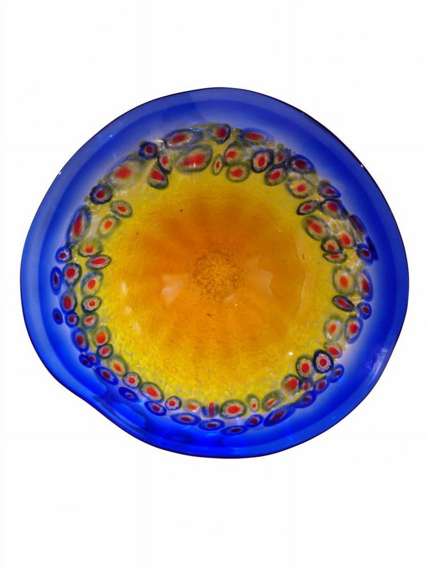 Azure Blue and Amber Glass Abstract Wall Art Plate