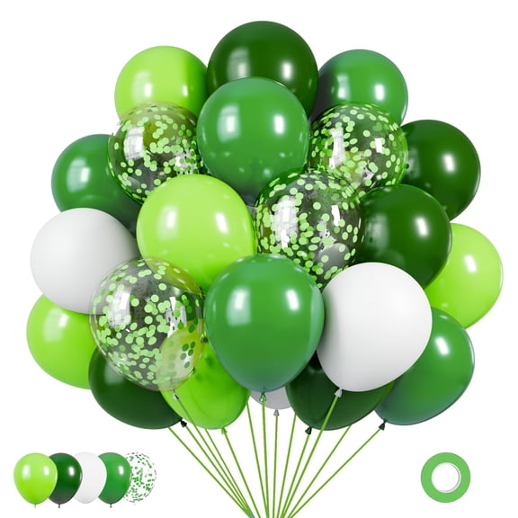 Green and White Balloons Set, 50pcs 12in Dark Green White and Green Confetti Latex Balloon for St. Patrick's Day Jungle Forest Themed Birthday Party Decorations