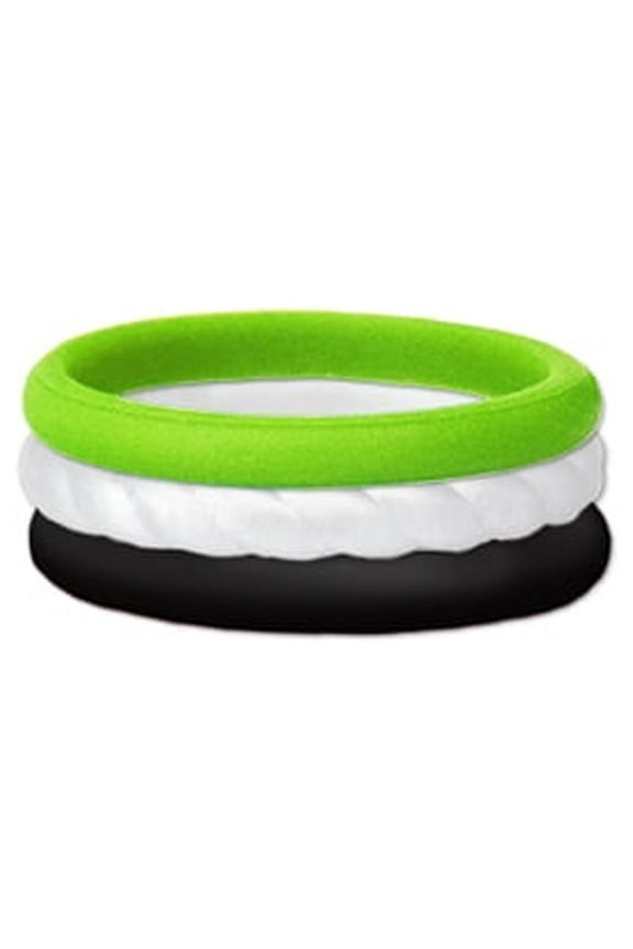 Green, White, Black Stackable Silicone Ring Size 6