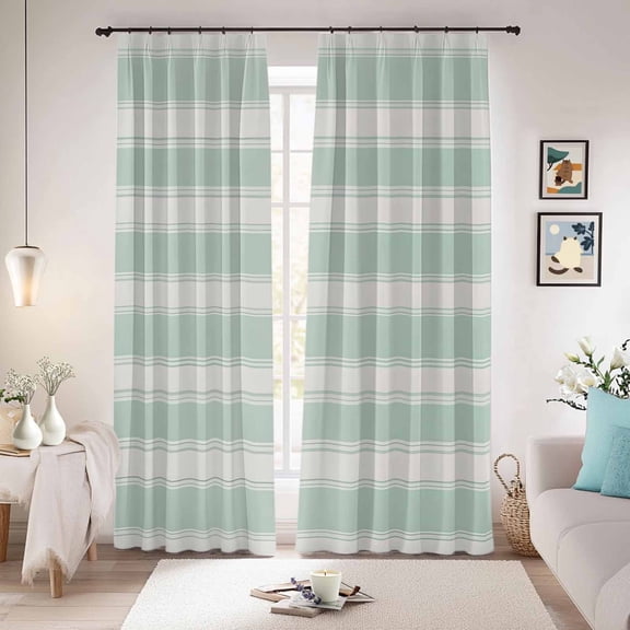 Green White Blackout Curtains for Bedroom/Living Room, Pinch Pleated Black Out Curtains, Modern Minimalist Ombre Abstract Stripes Room Darkening Window Drapes with Hooks 2 Panels, 39"x70"