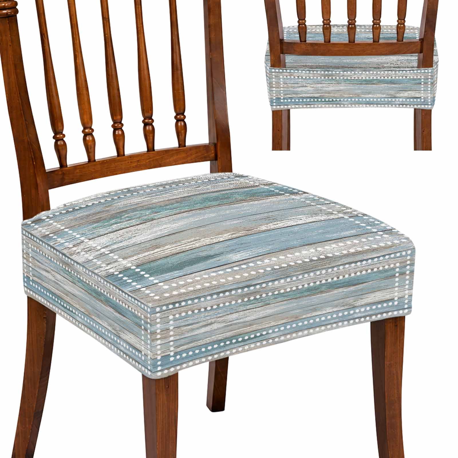 Green White Blue Wooden Stretch Dining Chair Seat Covers Set of 2 ...
