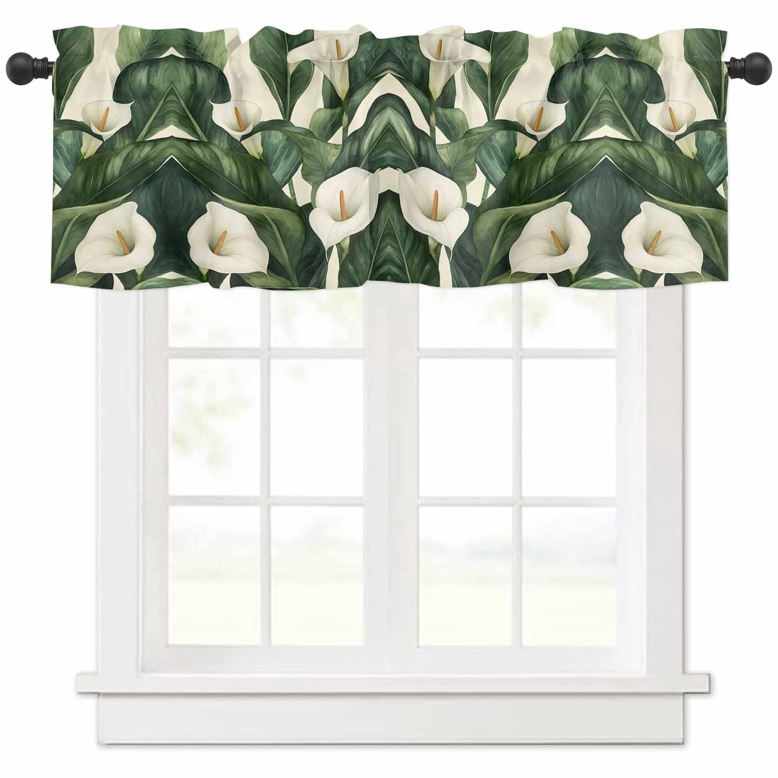 Green White Botanical Valances for Windows Farmhouse Kitchen Curtains ...