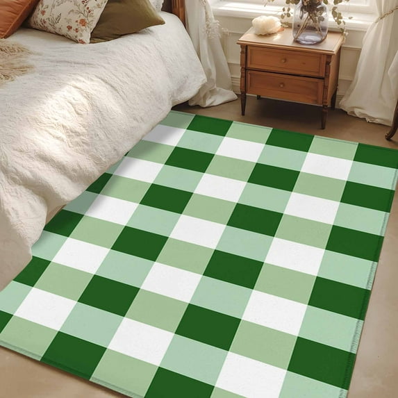 Green White Buffalo Check 4x6 Area Rugs, Farmhouse Plaid Modern Geometric Non-Skid Rubber Backing Large Rectangle Rugs - Living Room Bedroom Home Office, Indoor Floor Mat Carpets Washable Rug