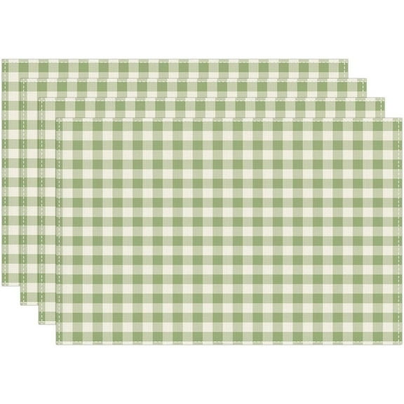 Green and White Buffalo Check Plaid Placemats Set of 4, 12x18 Inch Waterproof Stain Resistant Linen Table Placemats Farmhouse Kitchen Party Decor Home Décor