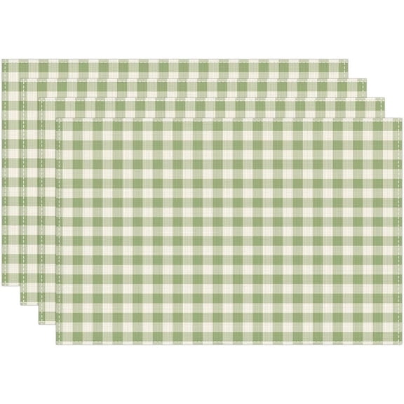 Green and White Buffalo Check Plaid Placemats Set of 4, 12x18 Inch Waterproof Stain Resistant Linen Table Placemats Farmhouse Kitchen Party Decor Home Décor