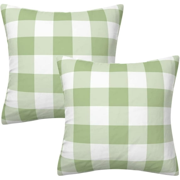 Green and White Buffalo Check Plaid Throw PillowCover Farmhouse Decorative Throw Pillow Case Indoor Outdoor Cushion Cover Pillowcase for Sofa 16 x 16 Inch Set of 2