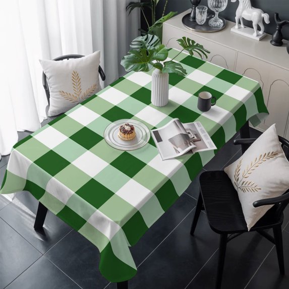 Green White Buffalo Check Table Cloth Waterproof Tablecloths, Farmhouse Plaid Modern Geometric Tablecloth Dining Table Cover for Kitchen Party Tabletop Outdoor, Rectangle Tablecloth 54x108 Inch