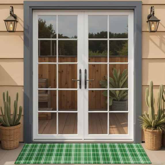 Green White Checkerboard Checkered Pattern Door Rugs,Washable Non Slip Door Mats Indoor,Decorative Door Mats,Entry Mat Indoor for Entrance,Bedroom,Kitchen,Bathroom,16"x47"