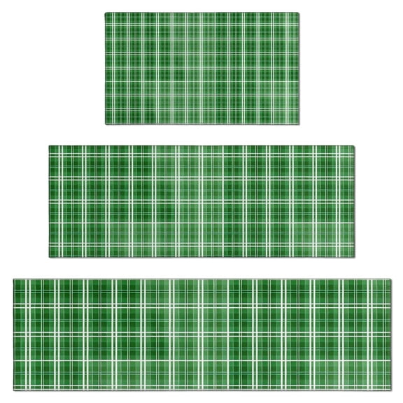 Green White Checkerboard Checkered Pattern Kitchen Rugs Sets Of 3,Kitchen Runner Rugs Non Skid Washable,Decorative Kitchen Floor Mats for Kitchen,Sink,Laundry,17"x30"+ 17"x47" + 17"x59"
