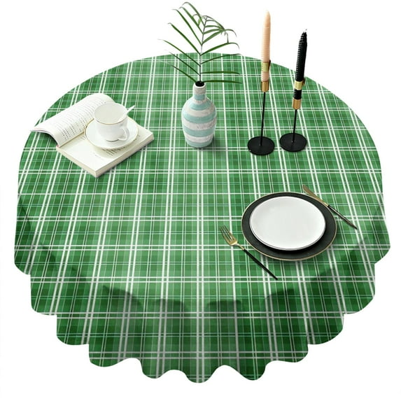 Green White Checkerboard Checkered Pattern Round Tablecloth 60"x60",Wrinkle Wipeable Table Cloth for Kitchen Dining Room Picnic Patio Party