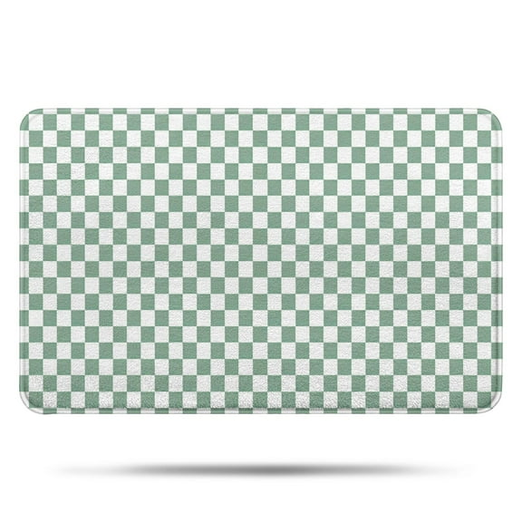 Green and White Checkerboard Pattern Bathroom Rugs Mat,Non Slip Microfiber Bathroom Rug,Rubber Backing,Soft Bathroom Mats for Bathroom Floor,Tub and Shower,17x27in(43x68cm)