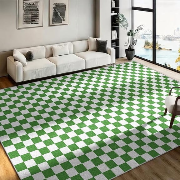 Green and White Checkered Area Rug, Trendy Checkerboard Carpet, Soft Non-Slip Living Room Rug for Bedroom & Playroom, Washable Preppy Room Decor Floor Mat, Easy Clean 2 x 3ft