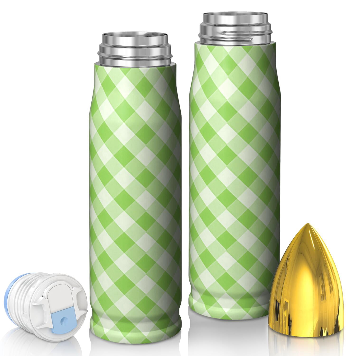 Green and White Checkered Pattern Bullet Tumbler, Vacuum Insulated ...