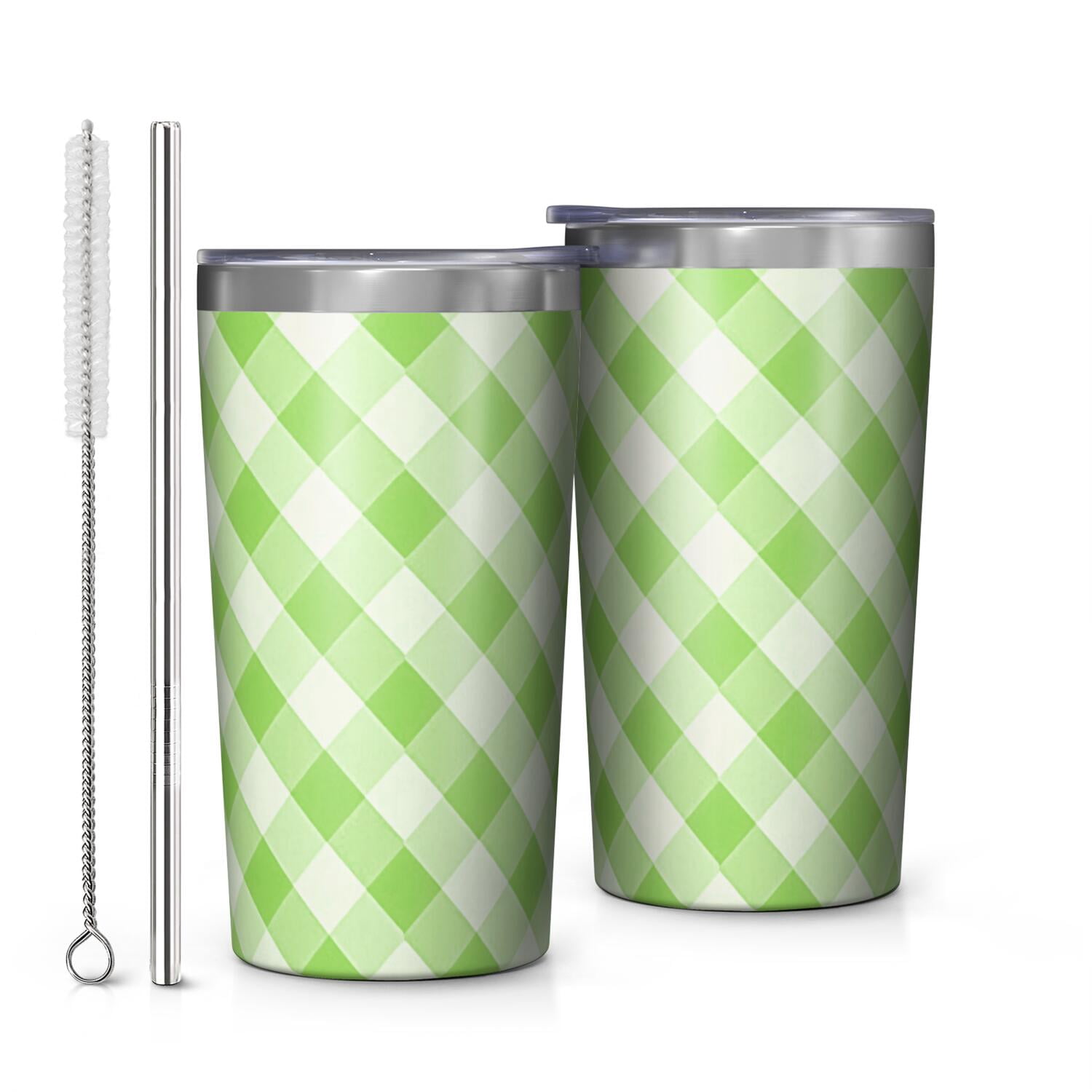 White Electronic Pattern Green and White Checkered Pattern Car Tumbler 1 Pack, Vacuum Insulated ...