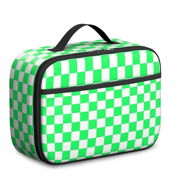 Green and White Checkered Pattern Insulated Lunch Bag Teens,Bento School Lunch Bag for Teens for Work,Picnic or Travel 10.6x7.7x4.3 Inches,12 Can Capacity