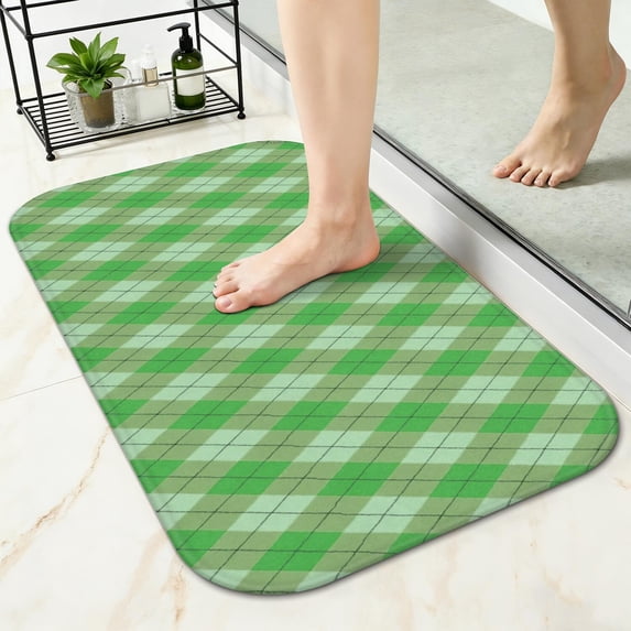 Green and White Checkered Pattern Non-Slip Bath Mat, Entryway Door Rug ...