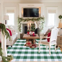 Green & White Christmas Plaid Rug, 4' x 6' Check Indoor/Outdoor Area Rug