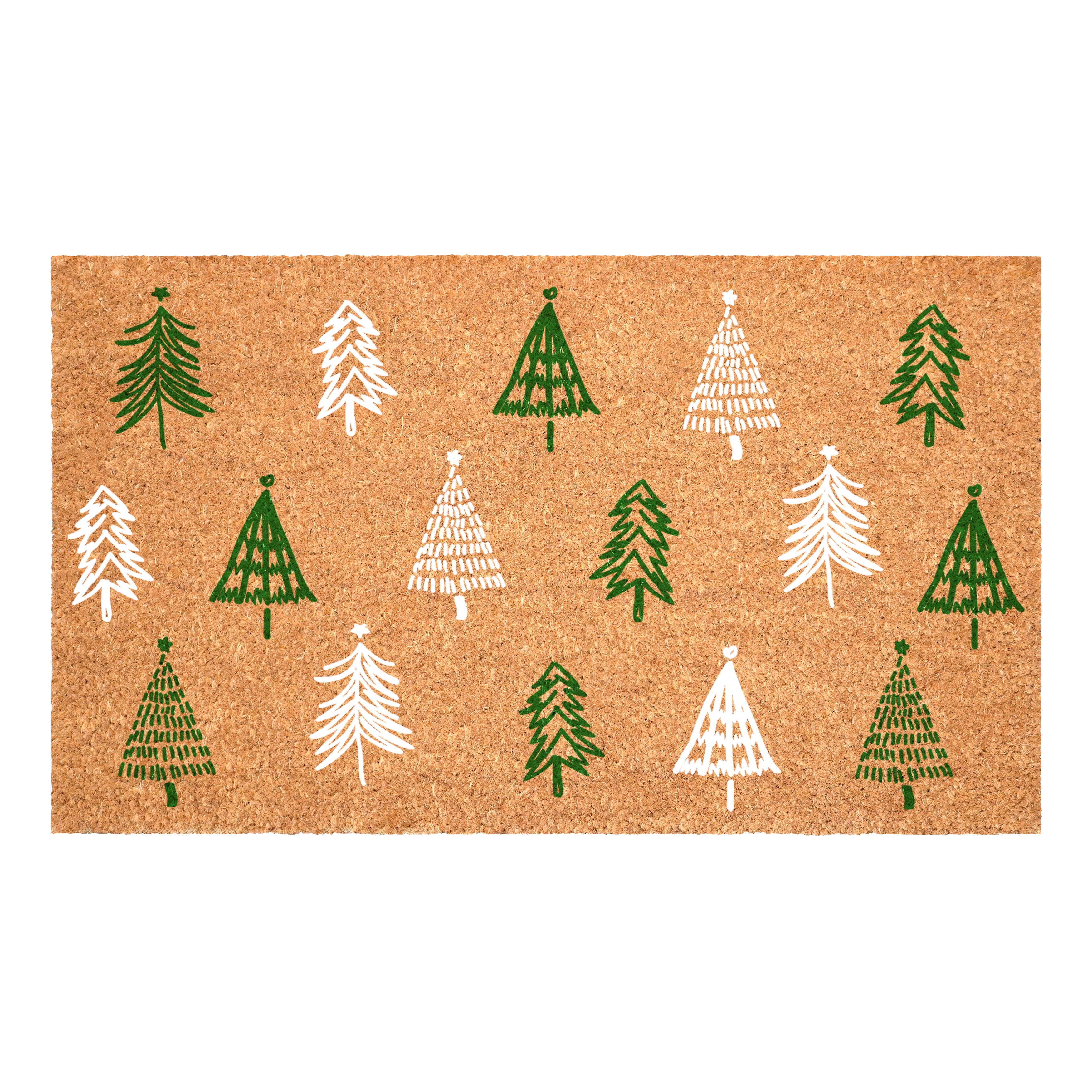 Green White Christmas Tree Farm Doormat 24" x 36"