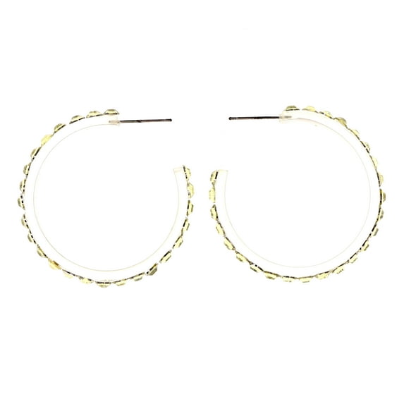 Green & White Colored Acrylic Dangle-Earrings With Crystal Accents #LQE1657