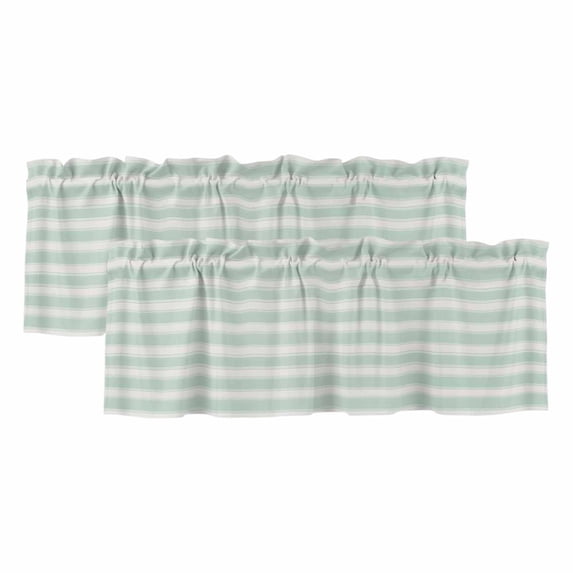 Green White Curtain Valances for Windows, Kitchen Valance Window Treatments Panel 2 Pack, Modern Minimalist Ombre Abstract Stripes Rod Pocket Short Curtains for Bathroom Bedroom 42 x 12 Inch