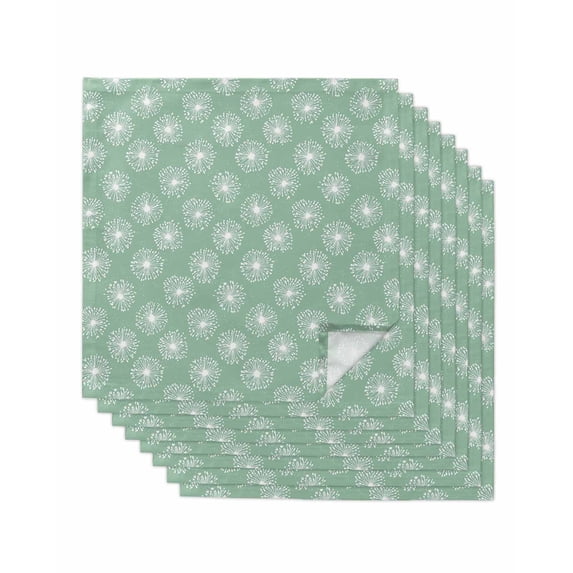 Green White Dandelion Cloth Napkins Set of 8 Reusable Dinner Napkins, Farmhouse Botanical Blossom Cocktail Napkin Washable Table Napkins for Wedding/Holiday Party/Baby Shower 20"x20"