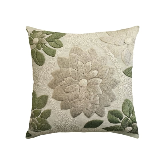 Green White Decorative Dahlia Boho Pillow Covers, Geometric Floral Elegant Gray Green White Throw Pillow Case Decoration, Rustic Farmhouse Linen Cushion Covers for Couch Sofa Bedroom Home Decor