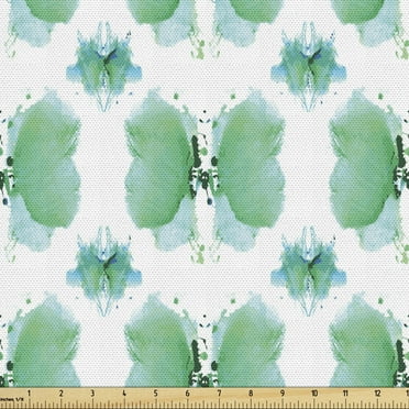 Green and White Fabric by the Yard Upholstery, Pattern Consisting of Soft Blue Abstract Watercolor Stains, Decorative Fabric for DIY and Home Accents, 3 Yards, Sea Green and White by Ambesonne