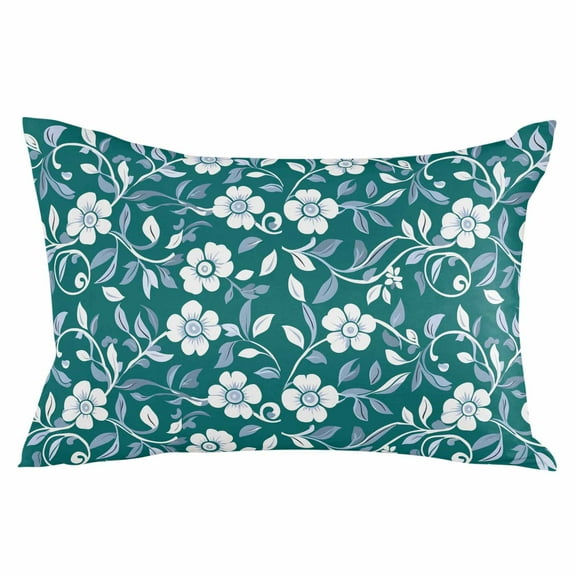 Green White Floral Throw Pillow Cover 12 x 20 Inch Decorative Pillow Cover Farmhouse Retro Botanical Leaves Lumbar Pillowcase Seasonal Rectangle Cushion Case for Couch Sofa Bed Living Room