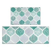 Green and White Geometric Quatrefoil Pattern Kitchen Rugs Sets Of 2,Anti Fatigue Kitchen Mat Rugs Non Slip Washable,Decorative Kitchen Floor Mats for Kitchen,Sink,Laundry,17"x30" 17"x47"