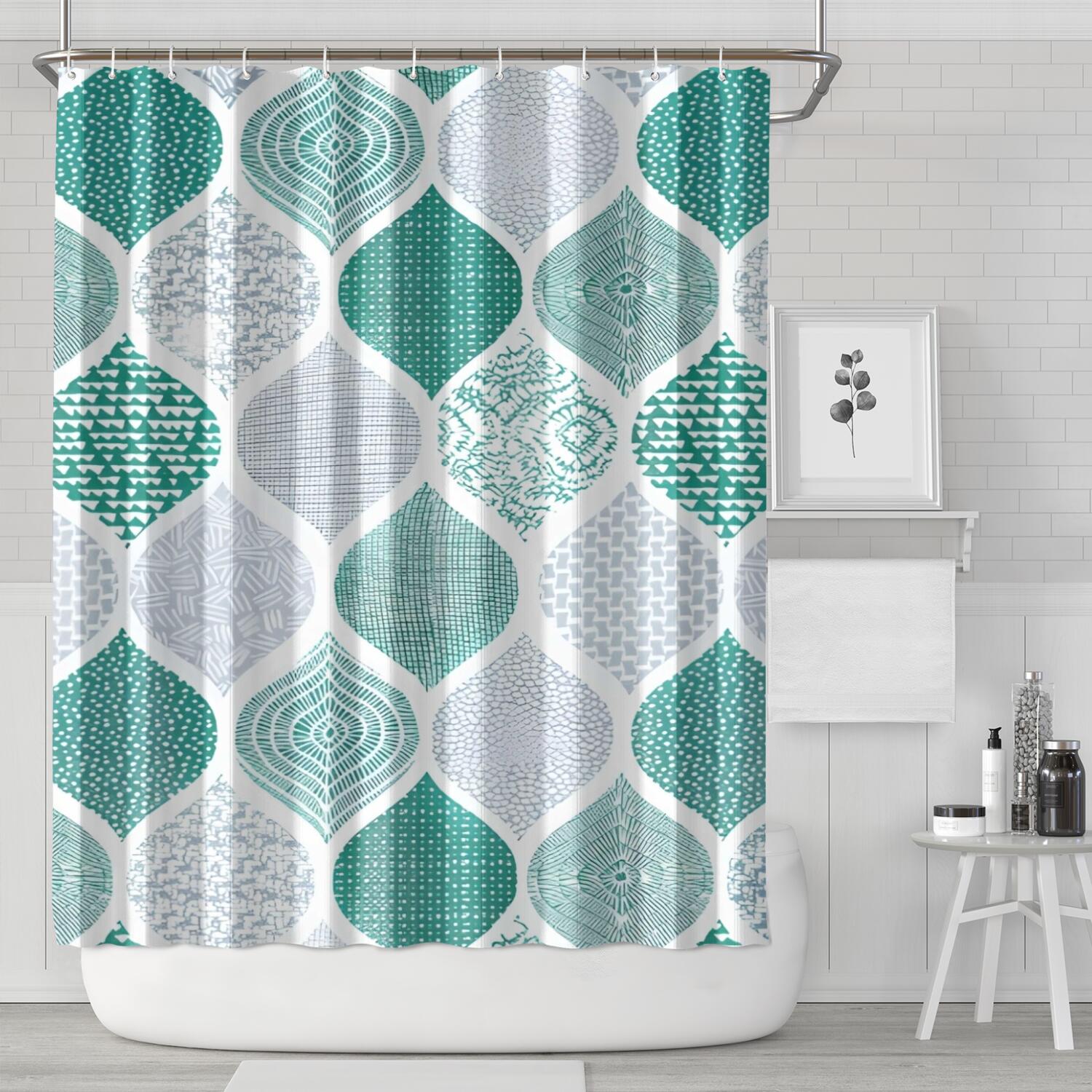 Geometric Shower Curtain Greennull