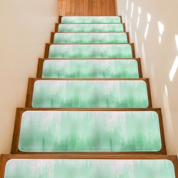 Green White Gradient Stair Treads Non Slip for Steps Abstract Modern Art 4 Pcs Reusable Adhesive Stair Runner Mats for Dogs Elders Carpet Treads Rugs for Staircase 8x30 In