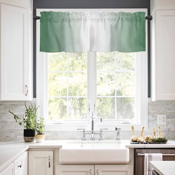 Green White Gradient Window Valances for Kitchen,Rod Pocket Valance Privacy Small Curtain,Abstract Watercolor Art Window Treatment Drapes for Bedroom Laundry Room Farmhouse Home Decor