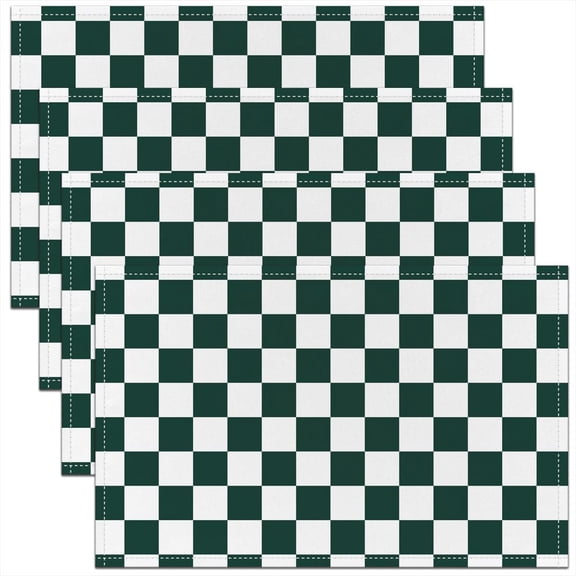 Green White Grid Placemat Set of 4,Modern Simple Style Plaid Outdoor Indoor Place Mats,Abstract Geometric Patchwork Washable Durable Table Mats 12x18 Inch