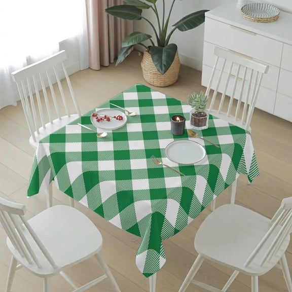Green and White Grid Table Cloth 54x54in, Waterproof Square Tablecloth Wipeable Tablecloths Idyllic Country Theme Table Covers for Dining Tables Party Indoor Outdoor