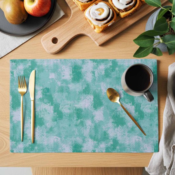 Green White Ink Splatters Placemats Set of 2, Abstract Minimalist Vintage Rough Texture Heat Insulated Linen Place Mats, Washable Stain-Proof Table Mats for Dining Tables Holiday Decor 13x19 Inches