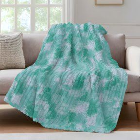 Green White Ink Splatters Throw Blanket for Couch Abstract Minimalist Vintage Rough Texture Soft and Warm Flannel 3D Striped Fluffy Fuzzy Fleece Blanket Lightweight Throw for Bed, Sofa 30 x 40 Inches
