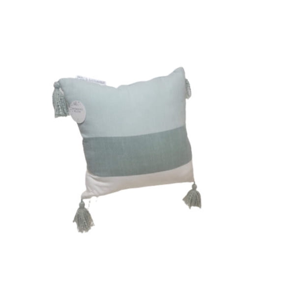 Green & White Large Block Stripe Accent Pillow 14" w/ Tassel Corners BR7