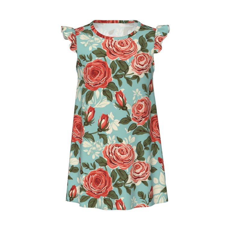 Green White Leaves Rose Flowers Girls Nightgowns - Cute Toddler