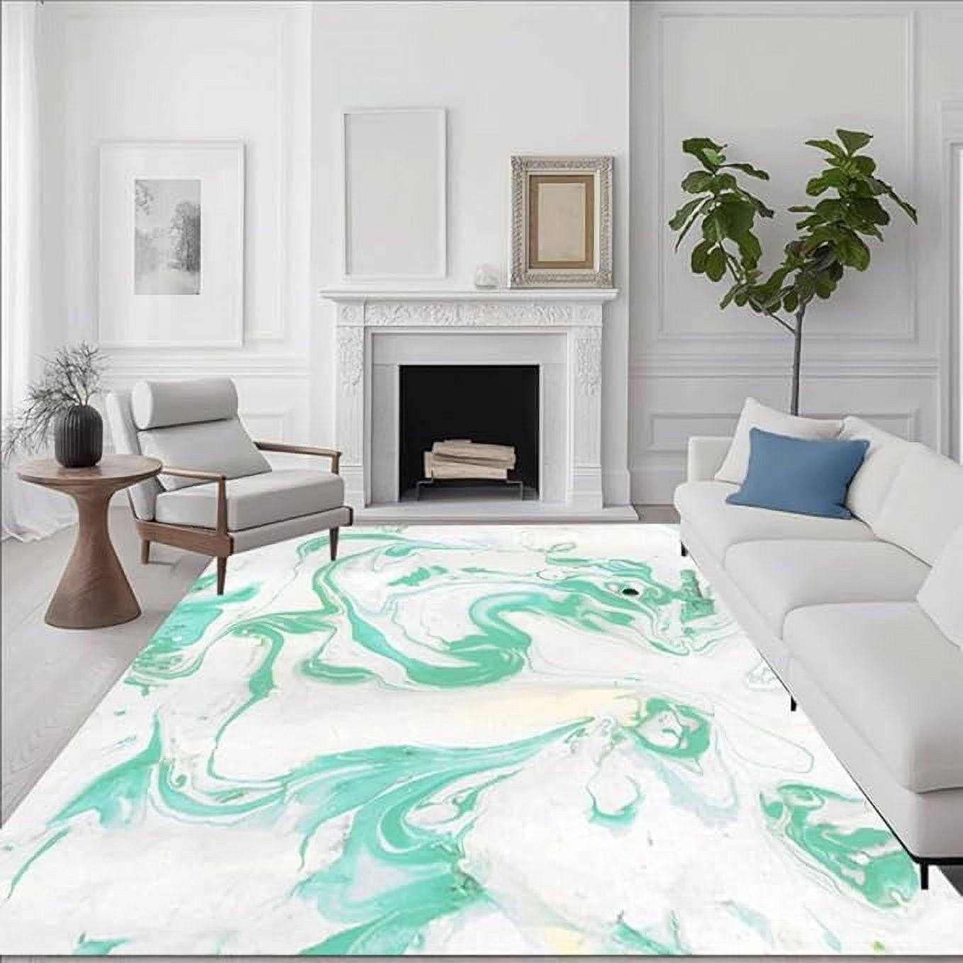 Green White Marble Abstract Modern Aesthetic Area Rug Soft Machine ...