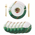 thumbnail image 1 of Green White Marble Round 13 Inch Placemats Set of 6, Nature Marble Crack Yellow Lines Art HeatResistant Non Slip Place Mats for Dining Table, Wipeable Braided Kitchen Table Mats for Housewarming, 1 of 9