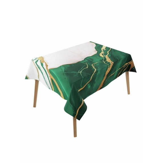 Green White Marble Table Cloth, Nature Marble Crack Yellow Lines Art Waterproof Tablecloth for Rectangle Tables, Reusable Washable Fabric Table Cover for Restaurant Kitchen Dining Tables 60"x84"